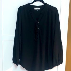 Black Lena Gabrielle Blouse with a lace up front